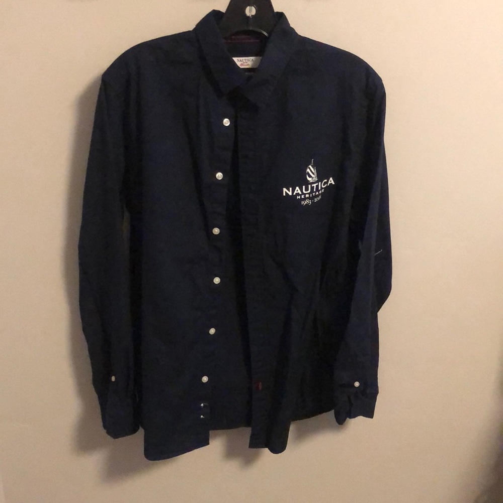 Dark navy blue button-down shirt